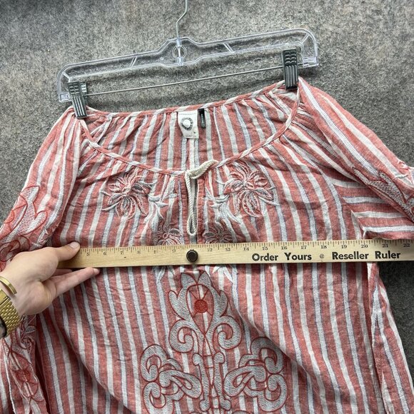Anthropologie Akemi Kin Shirt Womens Large Red White Striped Embroidered Boho - Picture 8 of 12